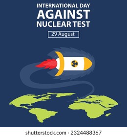 illustration vector graphic of a nuclear rocket launches from earth into space, perfect for international day, international day against nuclear test, celebrate, greeting card, etc.