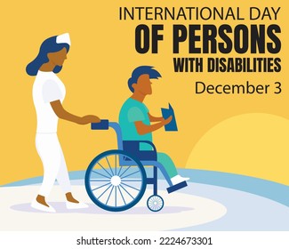 illustration vector graphic of nurse pushing wheelchair disabled patient, perfect for international day, world disability day, celebrate, greeting card, etc.