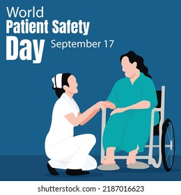 Illustration Vector Graphic Of A Nurse Is Squatting In Front Of A Wheelchair Patient, Perfect For International Day, World Patient Safety Day, Celebrate, Greeting Card, Medical, Etc.