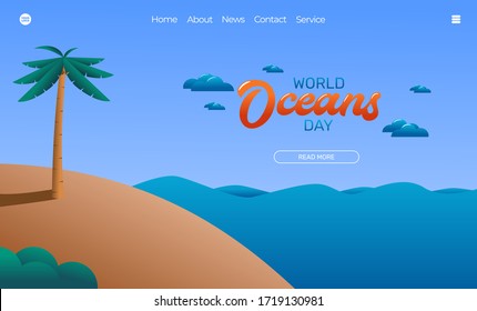Illustration vector graphic of ocean beach view. World Ocean Day. Perfect for web landing page, banner background, flyer, poster, etc.