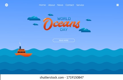 Illustration vector graphic of ocean beach view. World Ocean Day. Perfect for web landing page, banner background, flyer, poster, etc.