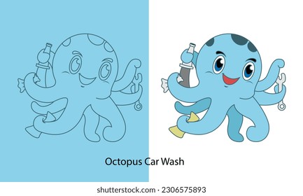 Illustration Vector Graphic Of Octopus Service and Car Wash Mascot Logo Perfect For Service and Wash Logo or mascot