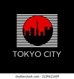 Illustration vector graphic of, template logo silhouette Tokyo city style design Japan symbol 