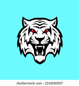 Illustration vector graphic of, template logo head face white tiger with red eyes