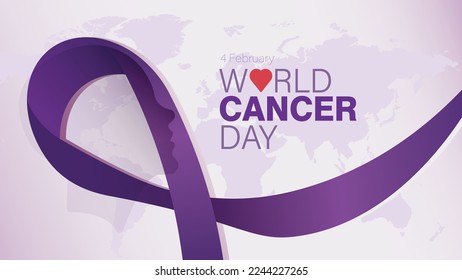  Illustration vector graphic of. World Cancer Day concept. Lavender Ribbon. perfect for banner or poster 