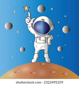 illustration vector graphic ofan astronaut pointing at the stars