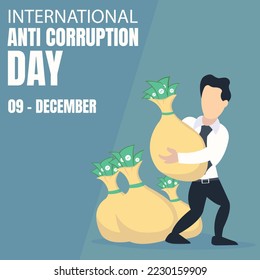 ilustración vectorial de un trabajador de oficina llevó la bolsa de dinero, perfecta para el día internacional, día contra la corrupción, celebración, tarjeta de saludo, etc.