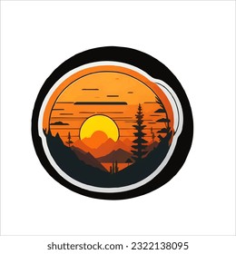 Illustration, Vektorgrafik-og-Sonnenuntergang, natürliche Farbe, dunkel-weißer Hintergrund.