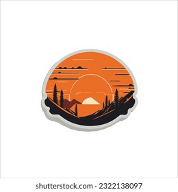 Ilustración vectorial de la puesta de sol de og gráfico, color natural, fondo oscuro y blanco.