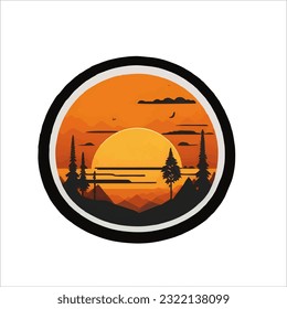 Illustration vector graphic og sunset, natural color, dark and white back ground.