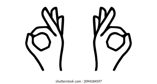 Gráfico vectorial de ilustración del icono OK. Color blanco y negro. Mano bien. OK logos. Imagen plana simple. Fondo transparente