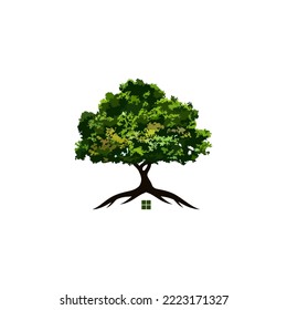 Illustration Vector Graphic of Old Tree Real Estate, House Under the Tree Logo Design