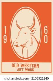 illustration vector graphic of old west cow design perfect for print,poster,etc