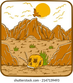 Illustration vector graphic of “Die On The Desert” for apparel design merchandise, such as logos on product packaging