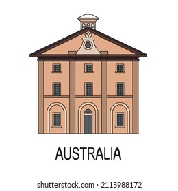 Illustration, Vektorgrafik auf weißem Hintergrund, Landmark, Sydney Hyde Park Barracks, Australien