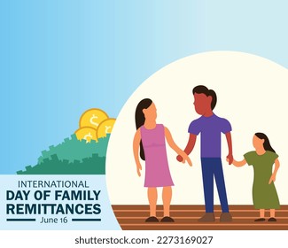 illustration vector graphic of one family holding hands against a background of dollar bills, perfect for international day, family remittances, celebrate, greeting card, etc.