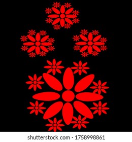 
ilustración vectorial gráfico de una gran flor roja rodeada de ocho pequeñas flores rojas con flores pequeñas en el diseño conceptual exterior con fondo negro