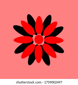 
illustration vector graphic of one large red flower surrounded by eight small red flowers with small flowers on the outside concept design with red background