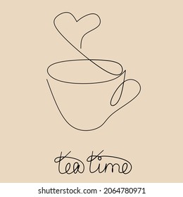 illustration vector graphic of
one line art tea time and heart symbol perfect for wallpaper, aesthetic images, tea icon, cafe