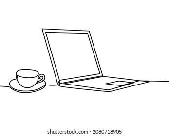 ilustración vectorial gráfico de una línea de arte de vidrio, portátil perfecto para una línea de arte, dibujo de lápiz, sala de estudio, icono, dibujo estético, dibujo en blanco y negro