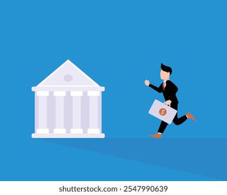 illustration vector graphic of one ran towards the bank, perfect for itnernational day, international day of banks, celebrate, greeting card, etc.