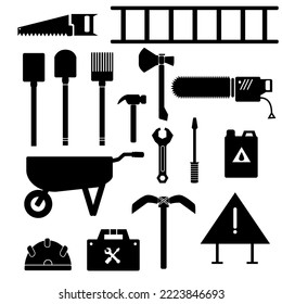 illustration vector graphic of one set construction tool icon  with black and white colour,good for your project.