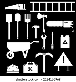 ilustración vectorial de un conjunto de icono de herramienta de construcción con color blanco y negro, bueno para su proyecto.