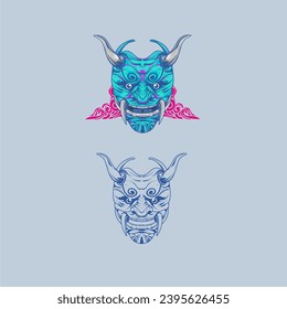 Illustration vector graphic of oni mask icon suitable for tshirts design logo design etc