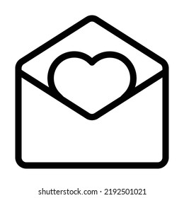 Ilustración vectorial gráfico de sobre abierto con símbolo cardíaco en el medio usando el estilo de contorno. Adecuado para eventos de boda, aplicaciones, proyectos web y más.