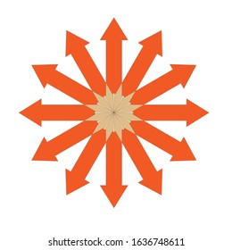 illustration vector graphic of orange arrow logo on brown flower in the middle