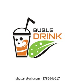 illustration vector graphic of orange buble drink on the glass with leaf and plastic straw, perfect for fresh drink, fruit drink, etc.