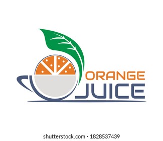 ilustración vectorial de naranja en la taza y hoja verde, perfecto para jugo, fruta, café, restaurante, resto, etc.