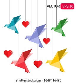 Illustration vector graphic of origami bird and love vector eps 10