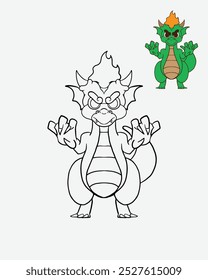 Illustration Vector Graphic Of Outline Cute Dragon For Coloring Book 
