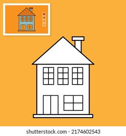 Illustration vector graphic of outlined and colored house with palette colours. Perfect for Children book and coloring book.