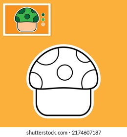 Illustration vector graphic of outlined and colored mushrooms cartoon with palette colours. Perfect for Children book and coloring book.