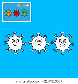 Illustration vector graphic of outlined and colored bacteria virus microorganism with palette colours. Perfect for Children book and coloring book.