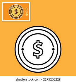 Gráfico vectorial de ilustración de moneda de dólares delineados y coloreados con colores de paleta. Libro perfecto para niños y libro de colorido.