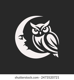 Illustration vector graphic of owl at the moon logo