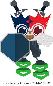 Gráfico vectorial de ilustración del búho como ninja con espadas dobles. Perfecto para la ilustración de libros para niños, ropa, etc.