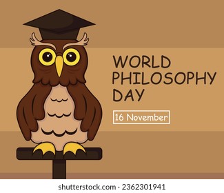 illustration vector graphic of the owl wears a scholar's hat, perfect for international day, world philosophy day, celebrate, greeting card, etc.