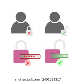 Illustration Vector Graphic of padlock profile. padlock profile for illustration profile icon cannot be seen and the profile is visible to the public. correct and incorrect password icons