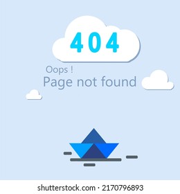 Illustration vector graphic of page not found and no data result. Set with paper boat in the water with clouds in sky and warning text codes.
