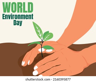 illustration vector graphic of a pair of hands planting greenery on the ground, perfect for world environment day, botany, agriculture, celebrate, greeting card, etc. 