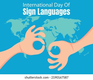 illustration vector graphic of a pair of hands demonstrating sign language, showing world map background, perfect for international day of sign languages, celebrate, greeting card, etc.