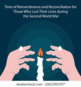 illustration vector graphic of a pair of hands guarding the candle flame, perfect for international day, remembrance reconciliation, those who lost, their lives during, second world war, celebrate.