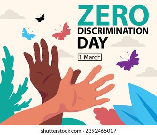 illustration vector graphic of a pair of hands with different skin colors form a butterfly pose, perfect for international day, zero discrimination day, celebrate, greeting card, etc.
