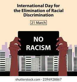 illustration vector graphic of a pair of hands held up a piece of paper that said no racism, perfect for international day, the elimination, racial discrimination, celebrate, greeting card, etc.