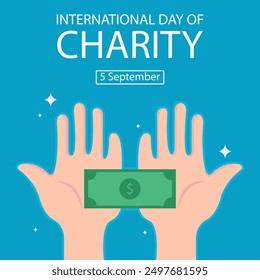 Ilustración Vector gráfico de un par de manos con dinero, perfecto para el Día Internacional, Día Internacional de la Caridad, celebrar, tarjeta de felicitación, etc.