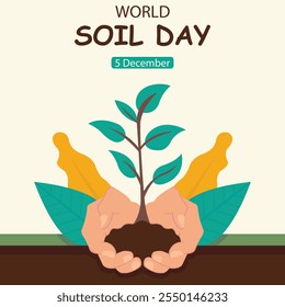 illustration vector graphic of pair of hands picking up soil and plants in the garden, perfect for international day, world soil day, celebrate, greeting card, etc.